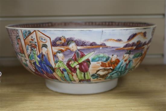 Three Chinese famille rose bowls, a Limoges teaset, a Paris porcelain cup and saucer etc